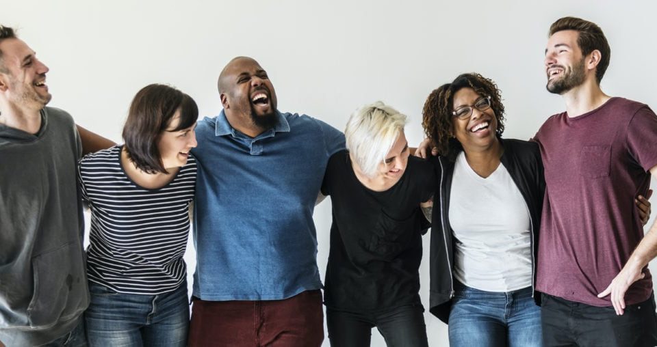 Happy diverse friends